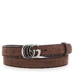 Brown Suede GG Buckle Belt for Women