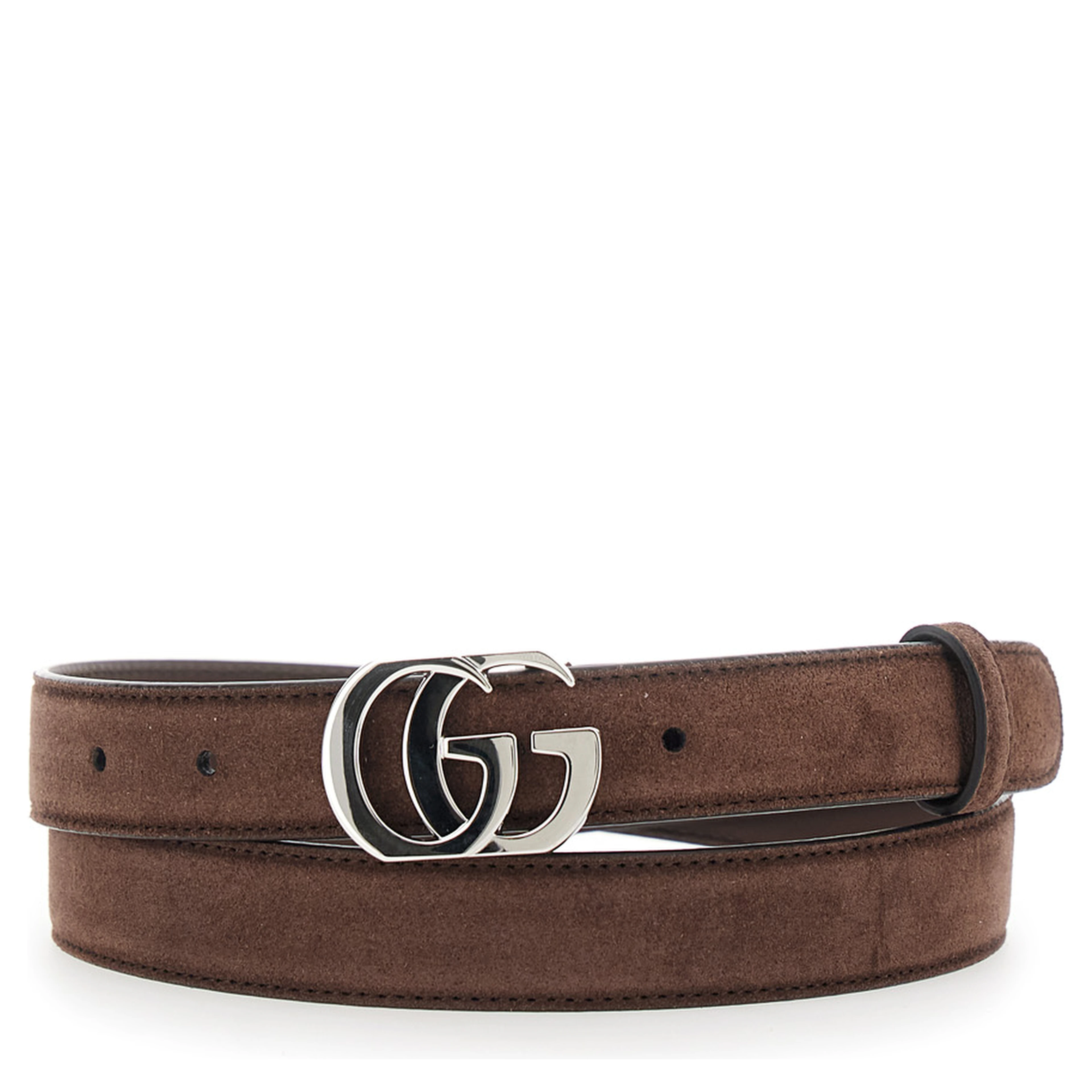 Brown Suede GG Buckle Belt for Women