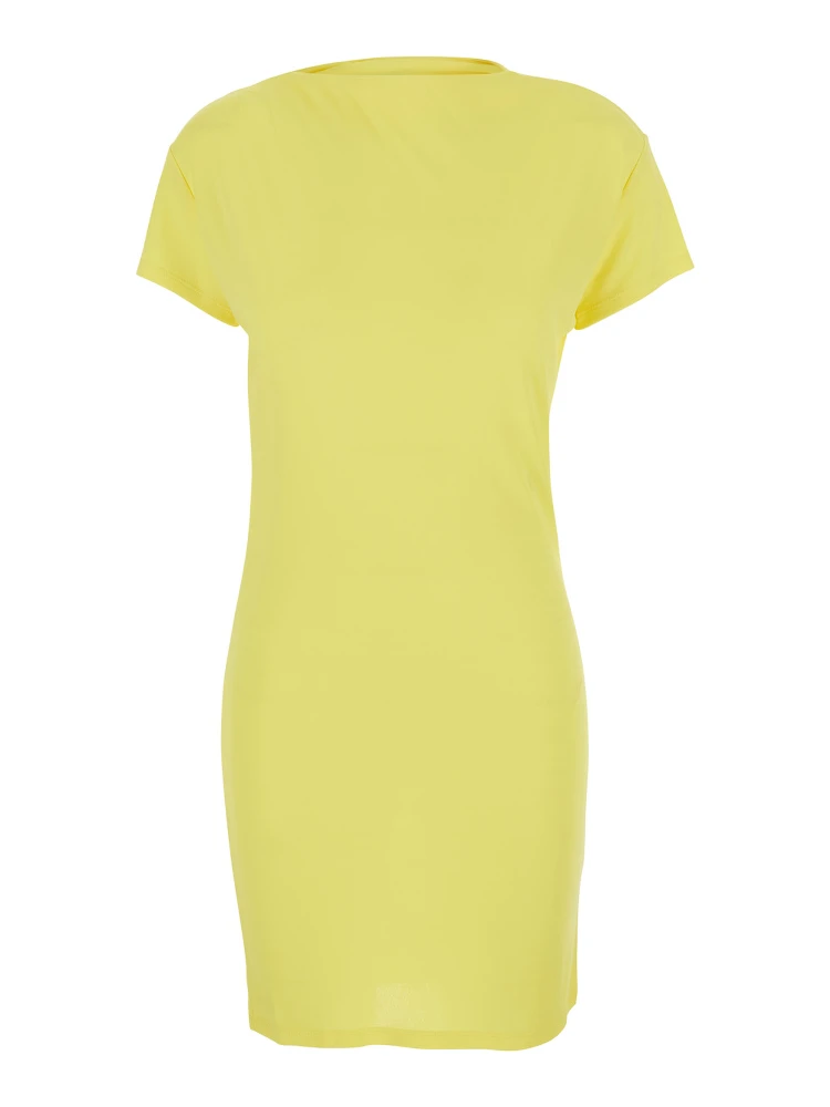 La Robe Mistral Yellow Dress with boat neckline and open back with draping in viscose for women