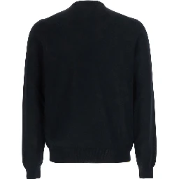 Black V-Neck Sweater with Logo Lettering on the Front in Wool for Women