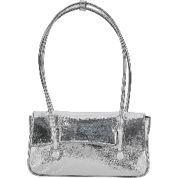 Shoulder Bag with Flap in Metallic Leather