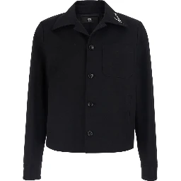 Black Jacket with Notched Collar with Logo Lettering Embroidery in Cotton for Men