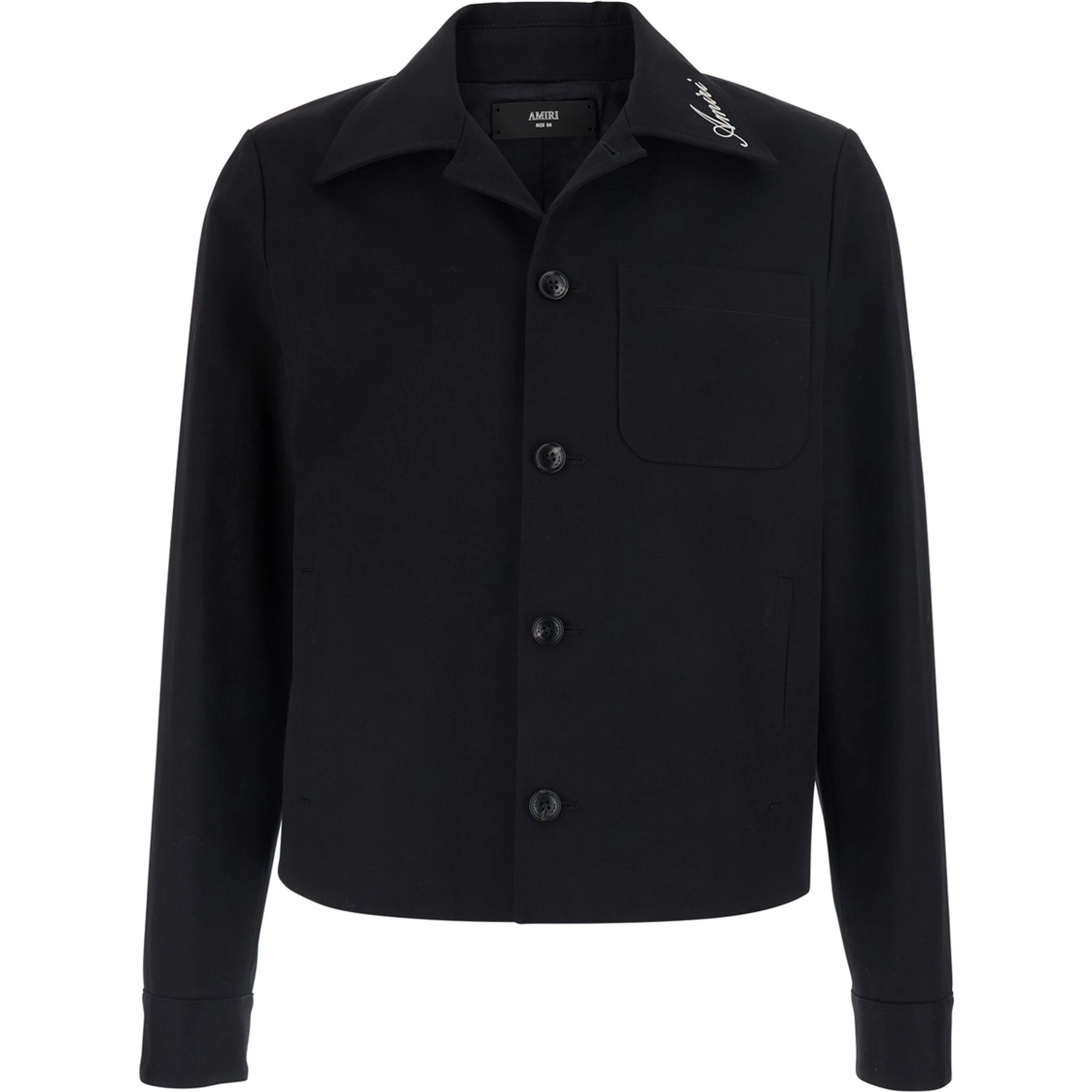 Black Jacket with Notched Collar with Logo Lettering Embroidery in Cotton for Men