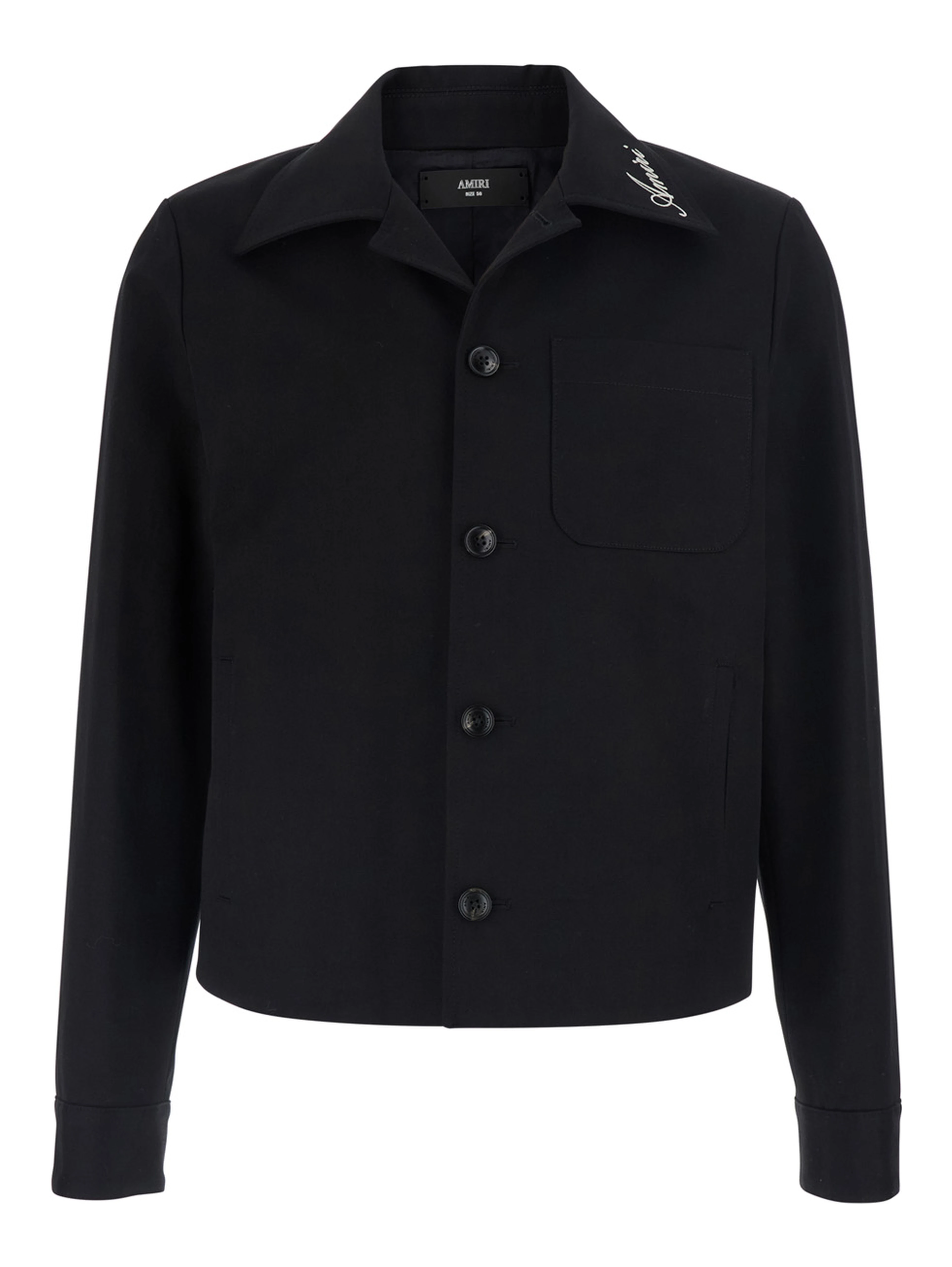 Black Jacket with Notched Collar with Logo Lettering Embroidery in Cotton for Men