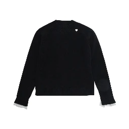 Black Crewneck sweater with ribbed trims and logo plaque on the front in Blend wool and cotton Girl