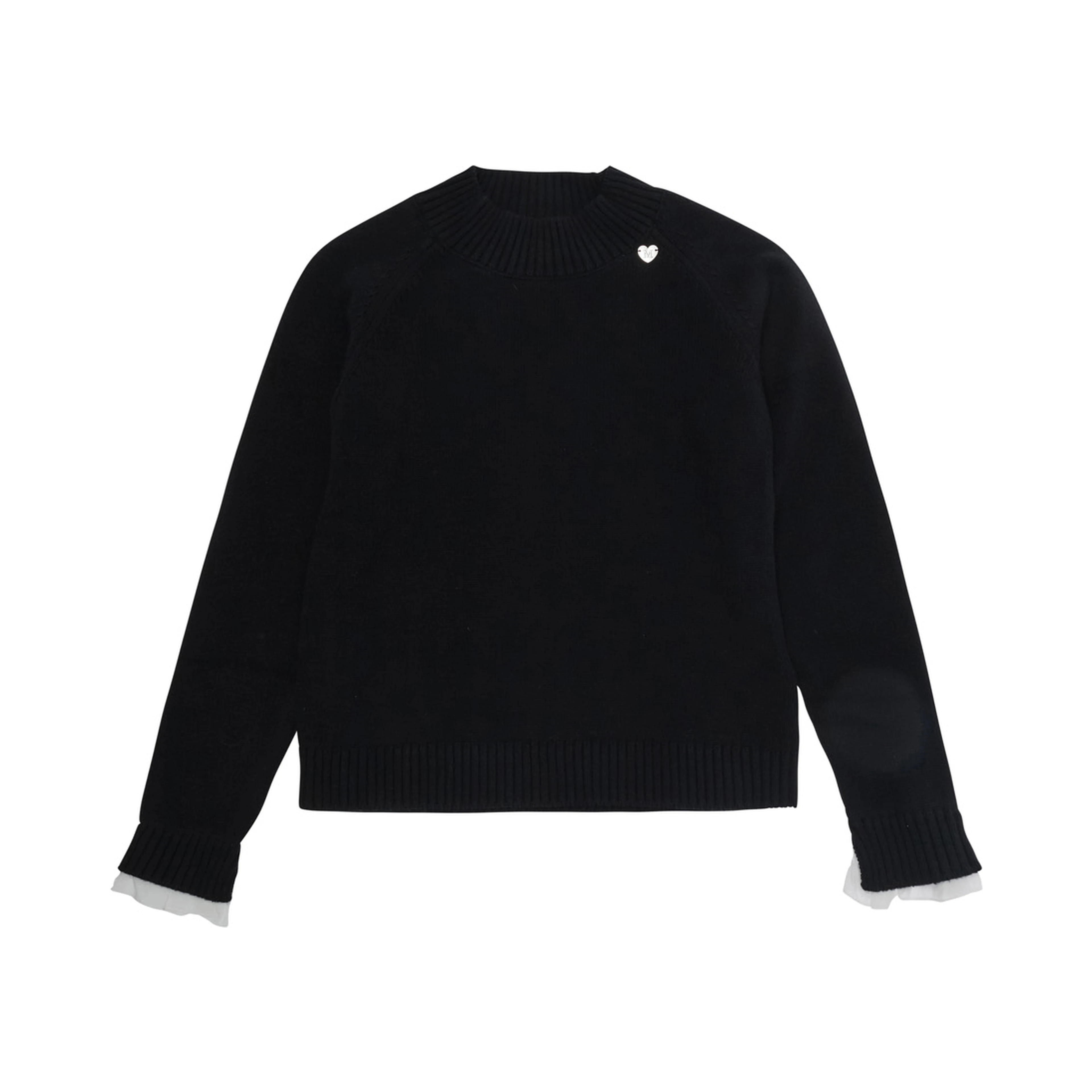 Black Crewneck sweater with ribbed trims and logo plaque on the front in Blend wool and cotton Girl