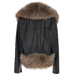 Black Jacket with fur design in Leather woman