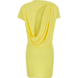 La Robe Mistral Yellow Dress with boat neckline and open back with draping in viscose for women