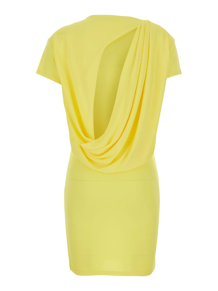 La Robe Mistral Yellow Dress with boat neckline and open back with draping in viscose for women alternative