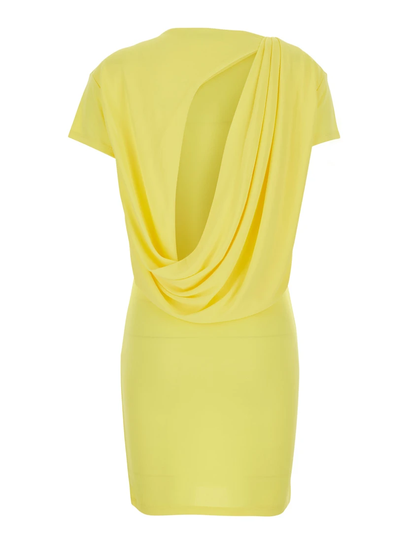 La Robe Mistral Yellow Dress with boat neckline and open back with draping in viscose for women