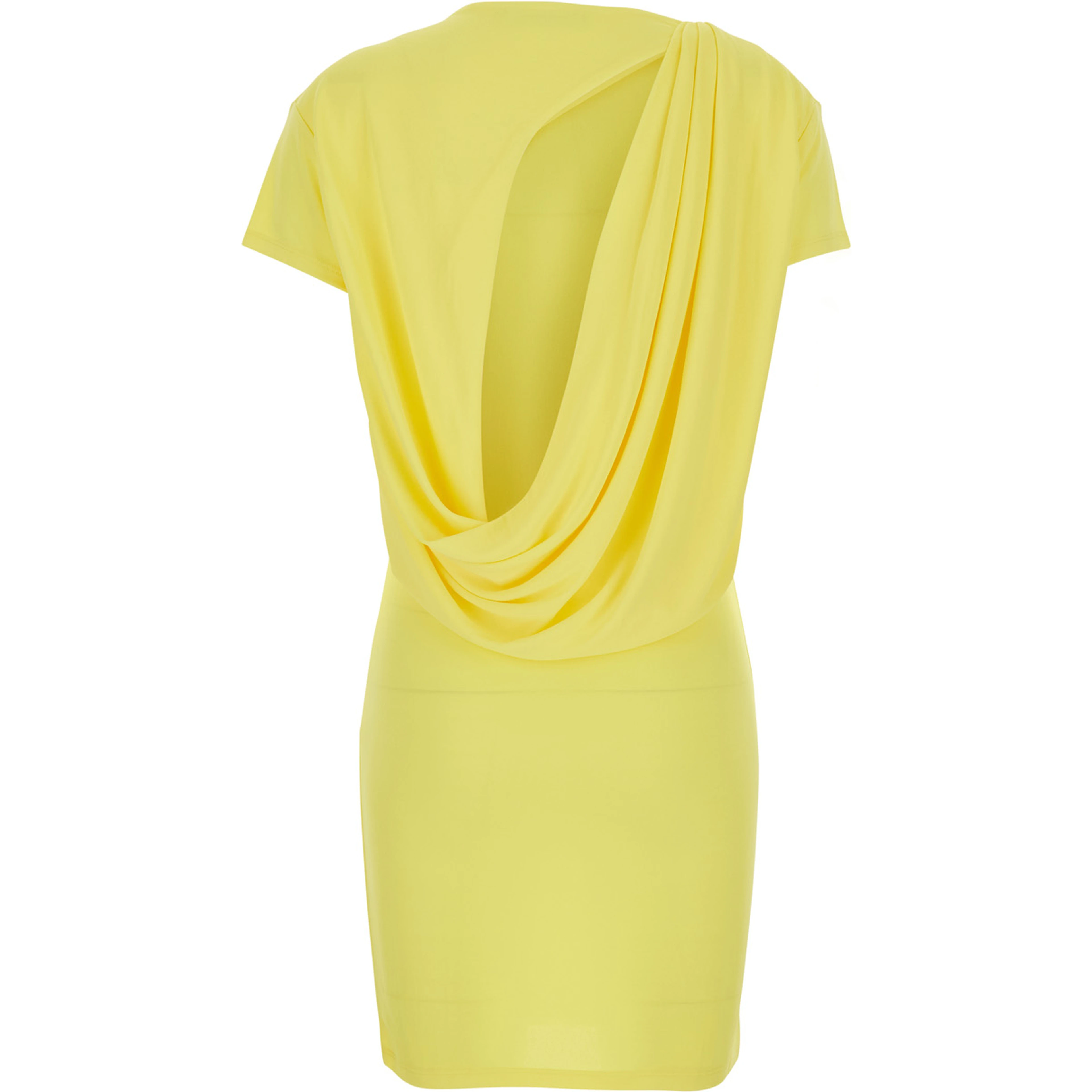 La Robe Mistral Yellow Dress with boat neckline and open back with draping in viscose for women