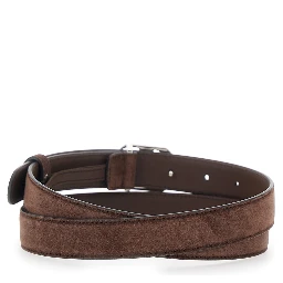 Brown Suede GG Buckle Belt for Women