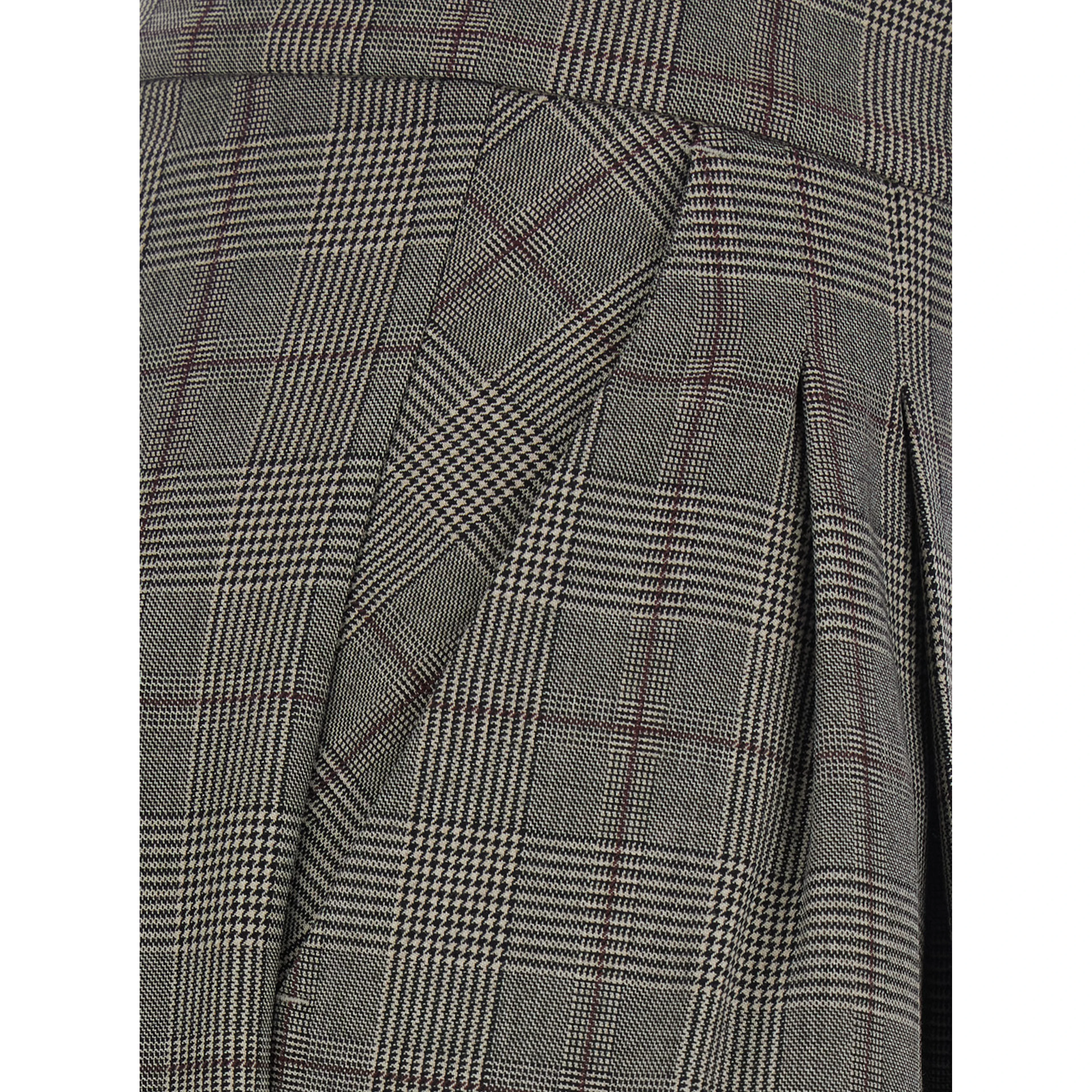 Gray Pants with logo patch on the back and all-over check motif in wool blend for women