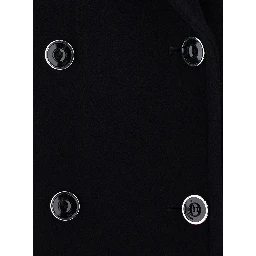 black Double-breasted coat with Notched revers in wool for women