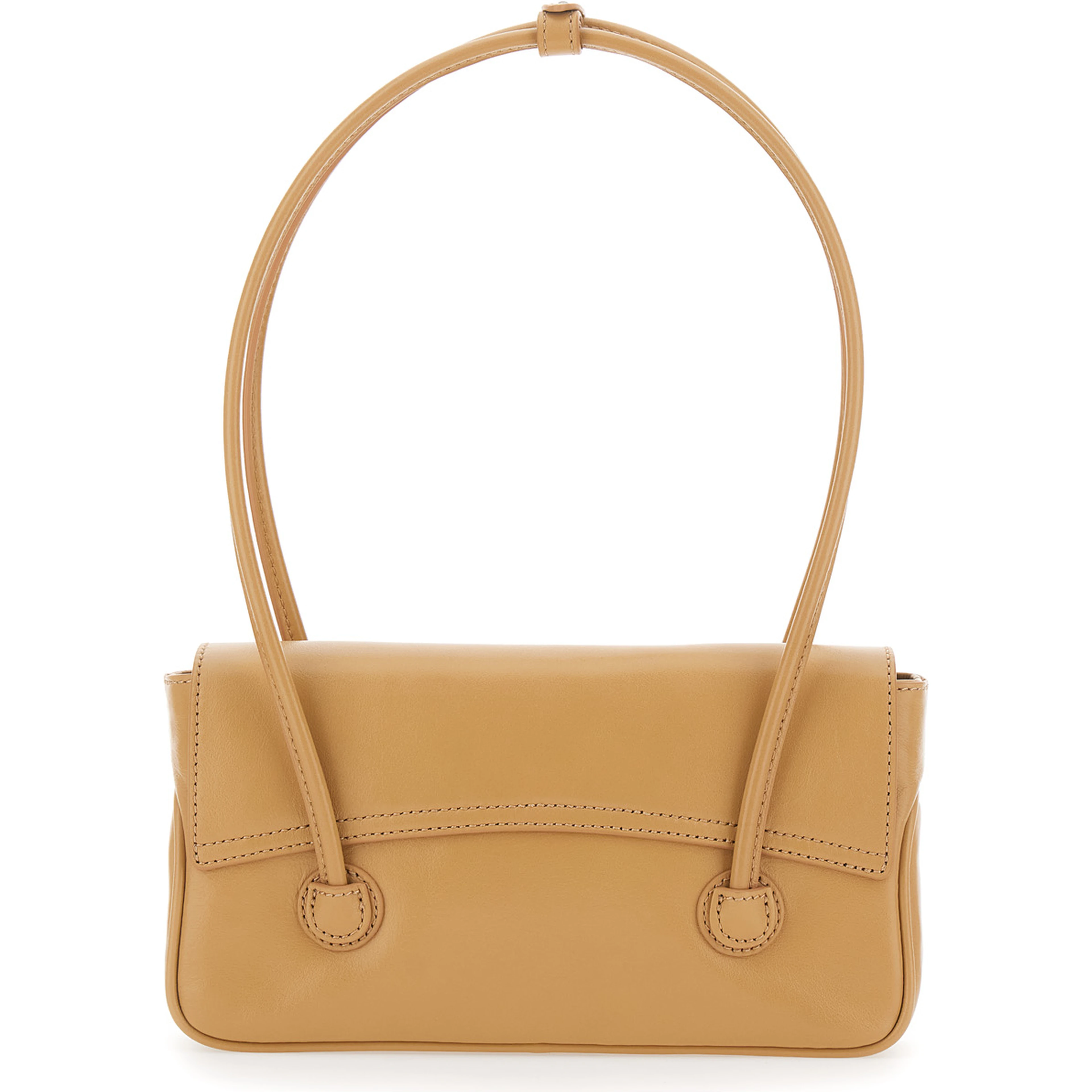Shoulder Bag with Flap in Glossy Leather Beige Woman