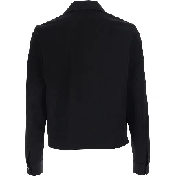 Black Jacket with Notched Collar with Logo Lettering Embroidery in Cotton for Men