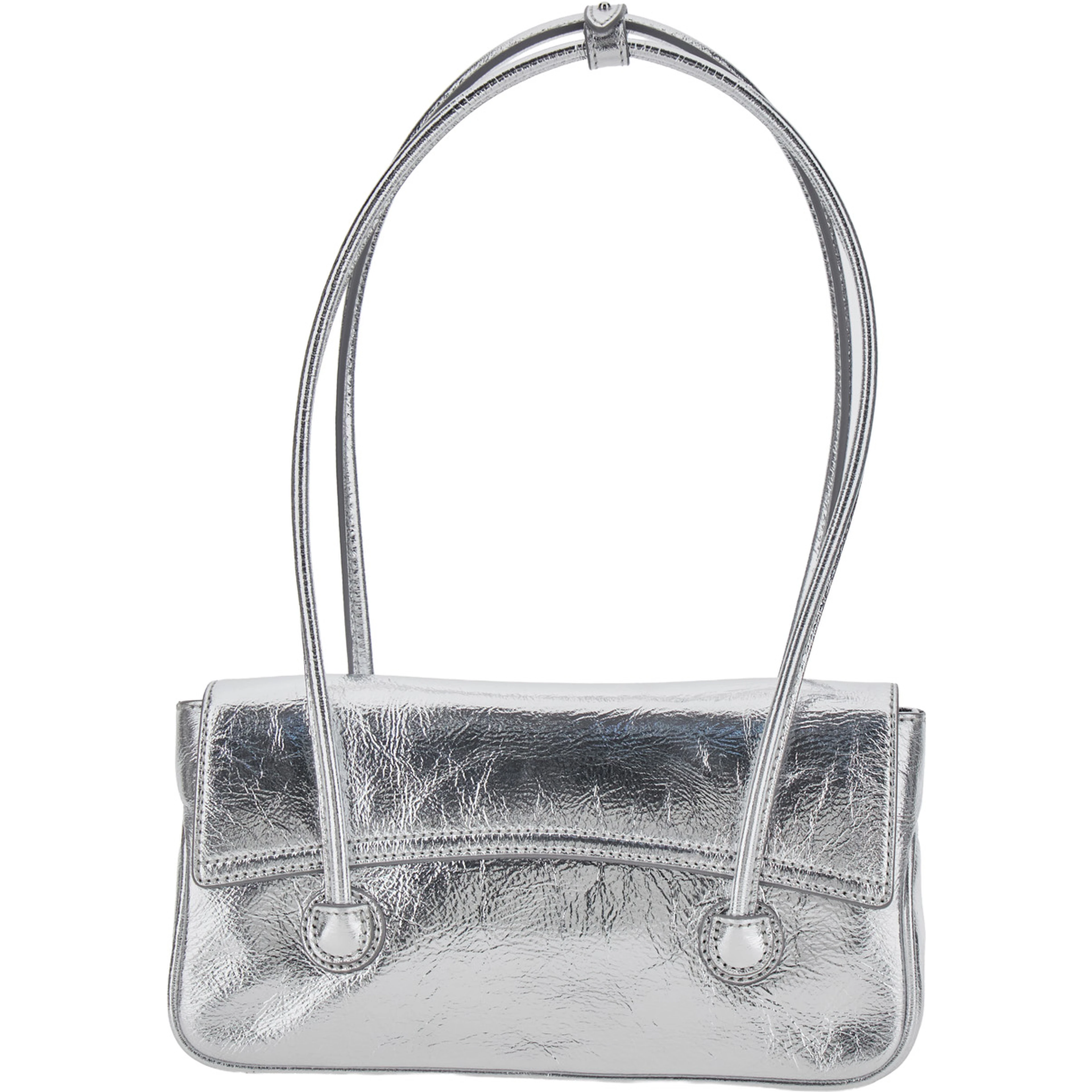 Shoulder Bag with Flap in Metallic Leather