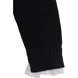 Black Crewneck sweater with ribbed trims and logo plaque on the front in Blend wool and cotton Girl