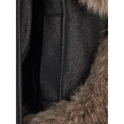 Black Jacket with fur design in Leather woman