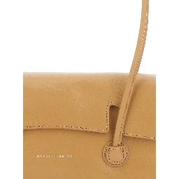 Shoulder Bag with Flap in Glossy Leather Beige Woman