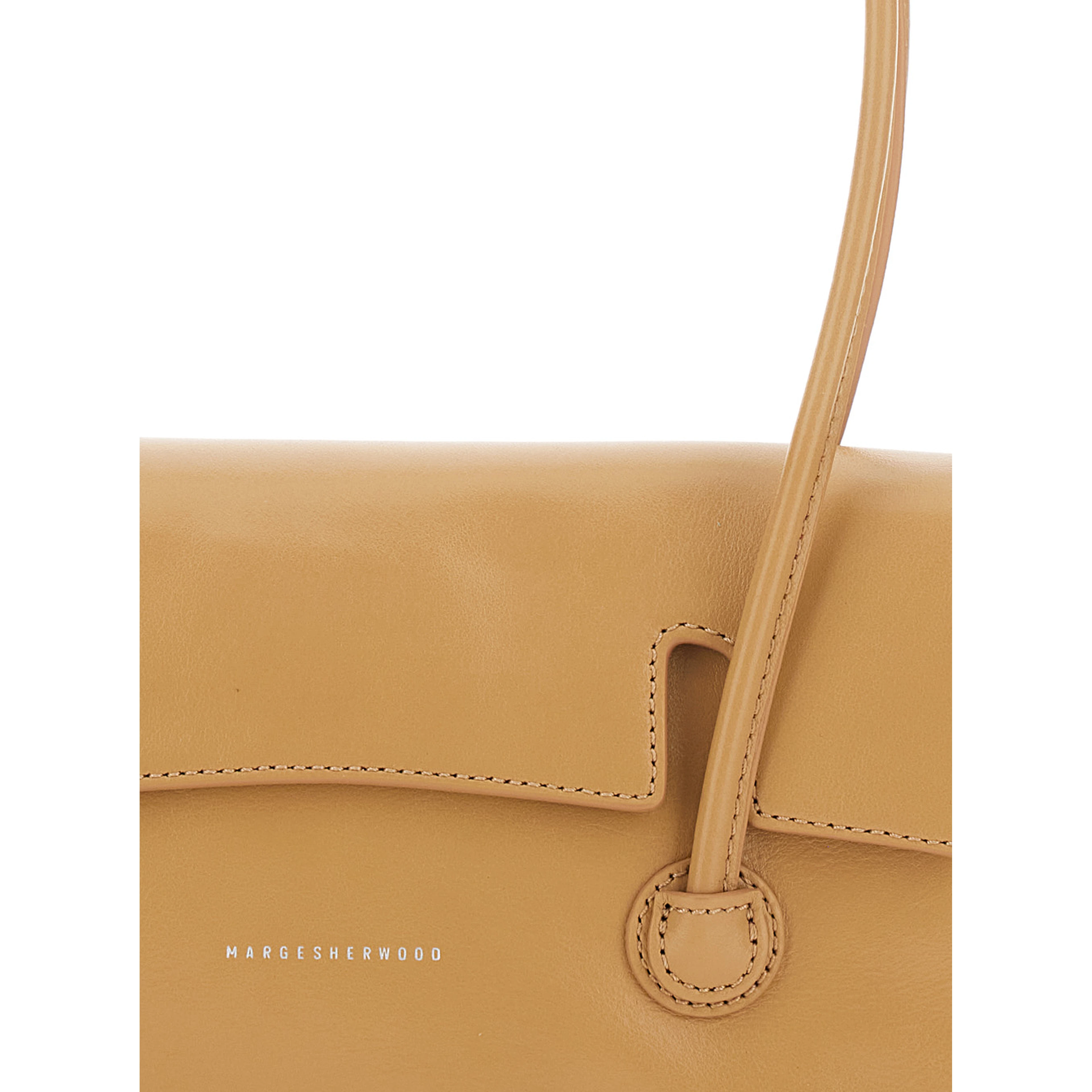 Shoulder Bag with Flap in Glossy Leather Beige Woman