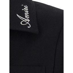 Black Jacket with Notched Collar with Logo Lettering Embroidery in Cotton for Men