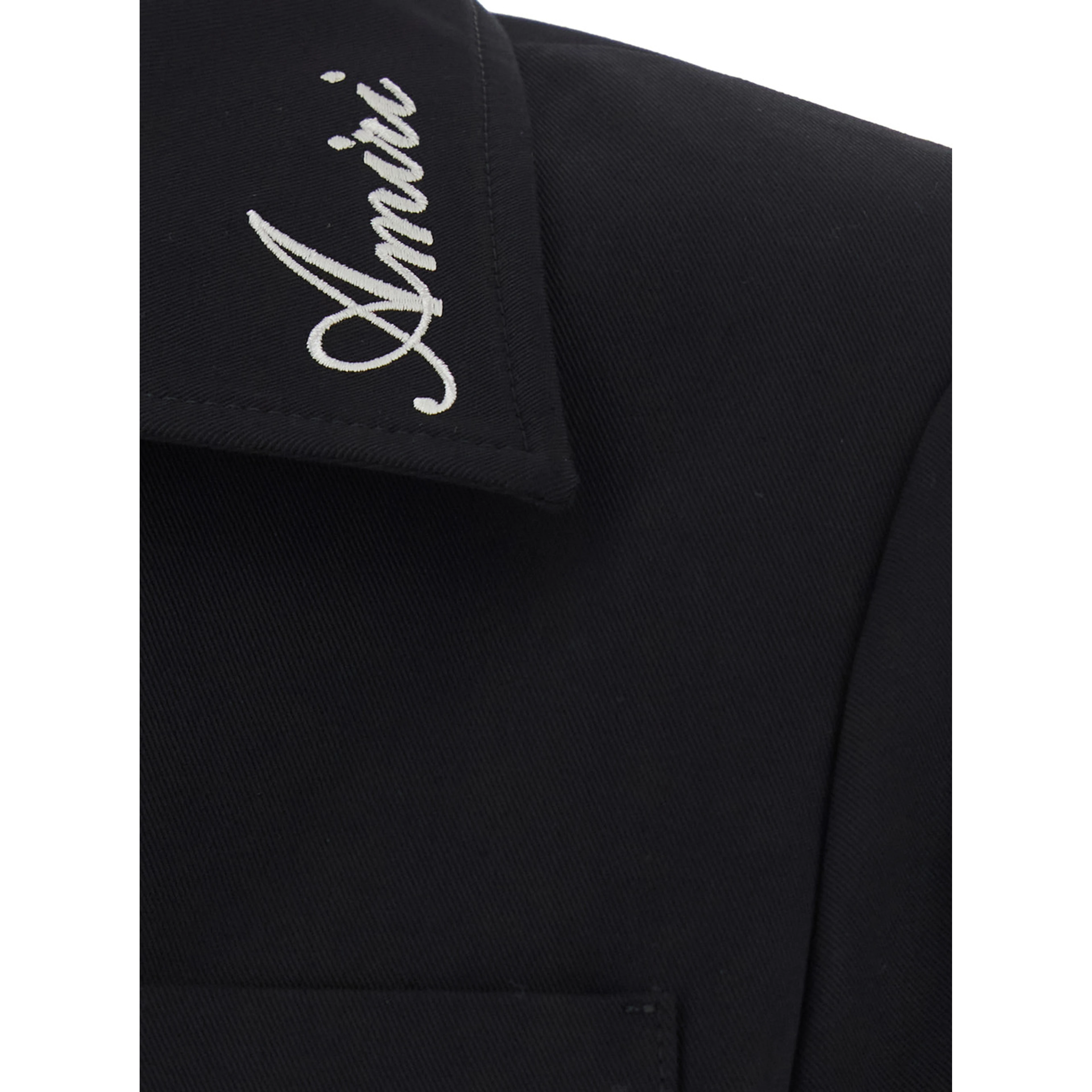 Black Jacket with Notched Collar with Logo Lettering Embroidery in Cotton for Men