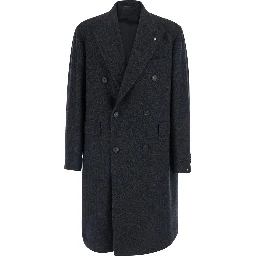 Gray Coat with Notched Revers and Button Front Closure in Tech Fabric Men