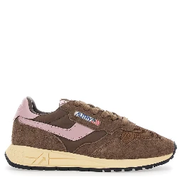 Reelwind Brown Low Top Sneakers with Logo Patch on Tongue and Side in Suede for Women