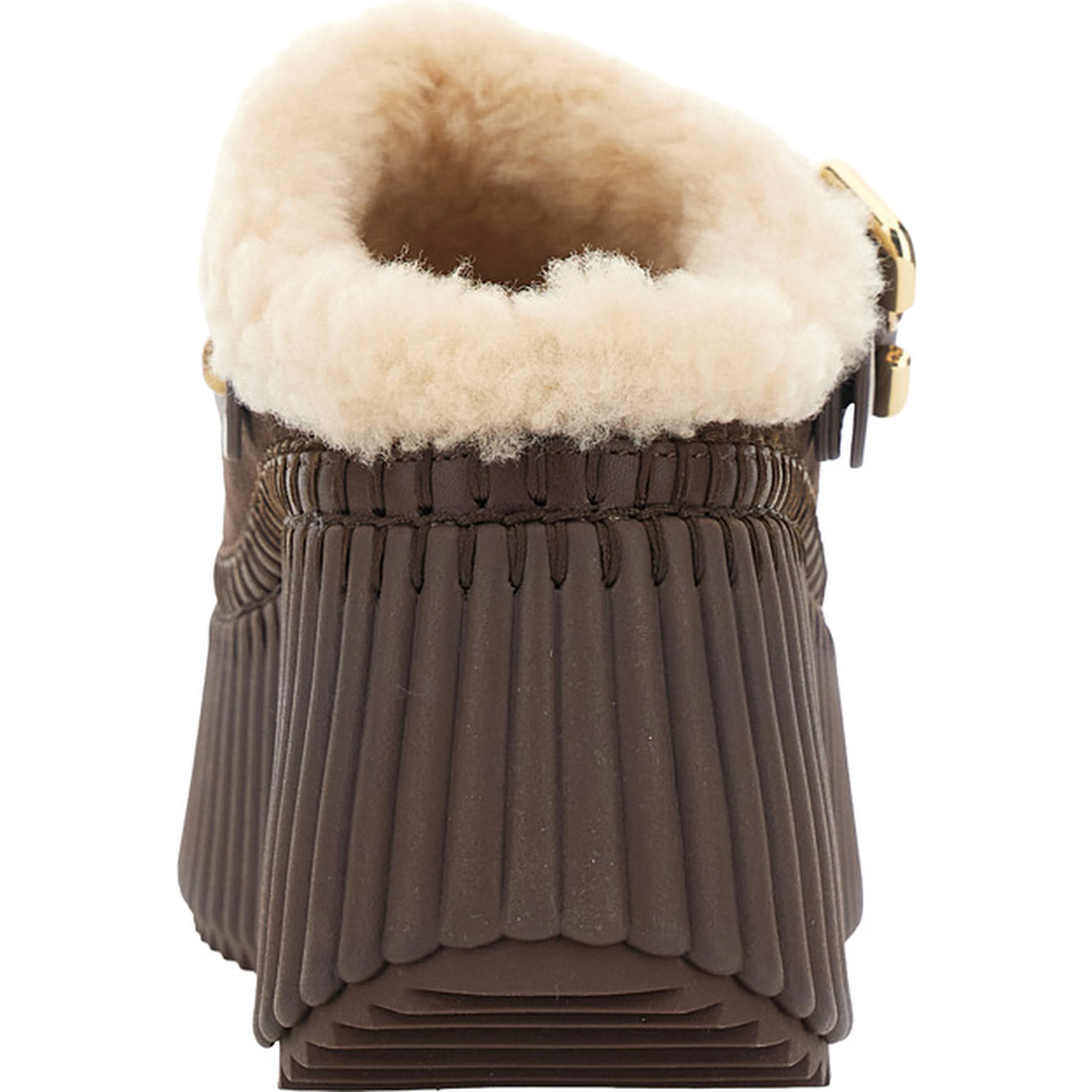 Brown Fur-Lined Mules with Buckled Strap in Suede for Women