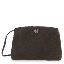 Brown Clutch with adjustable shoulder strap and automatic button closure in leather for women