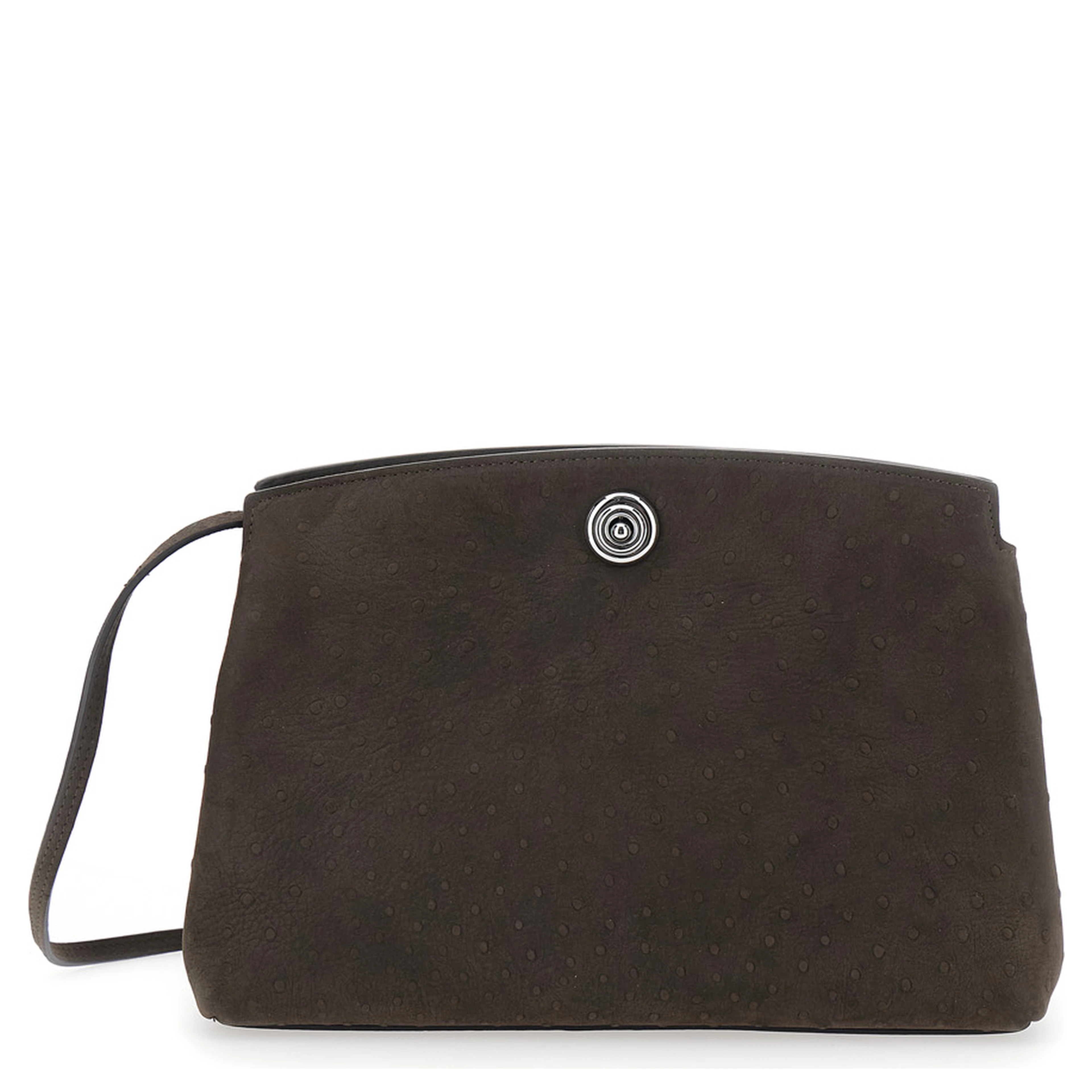 Brown Clutch with adjustable shoulder strap and automatic button closure in leather for women