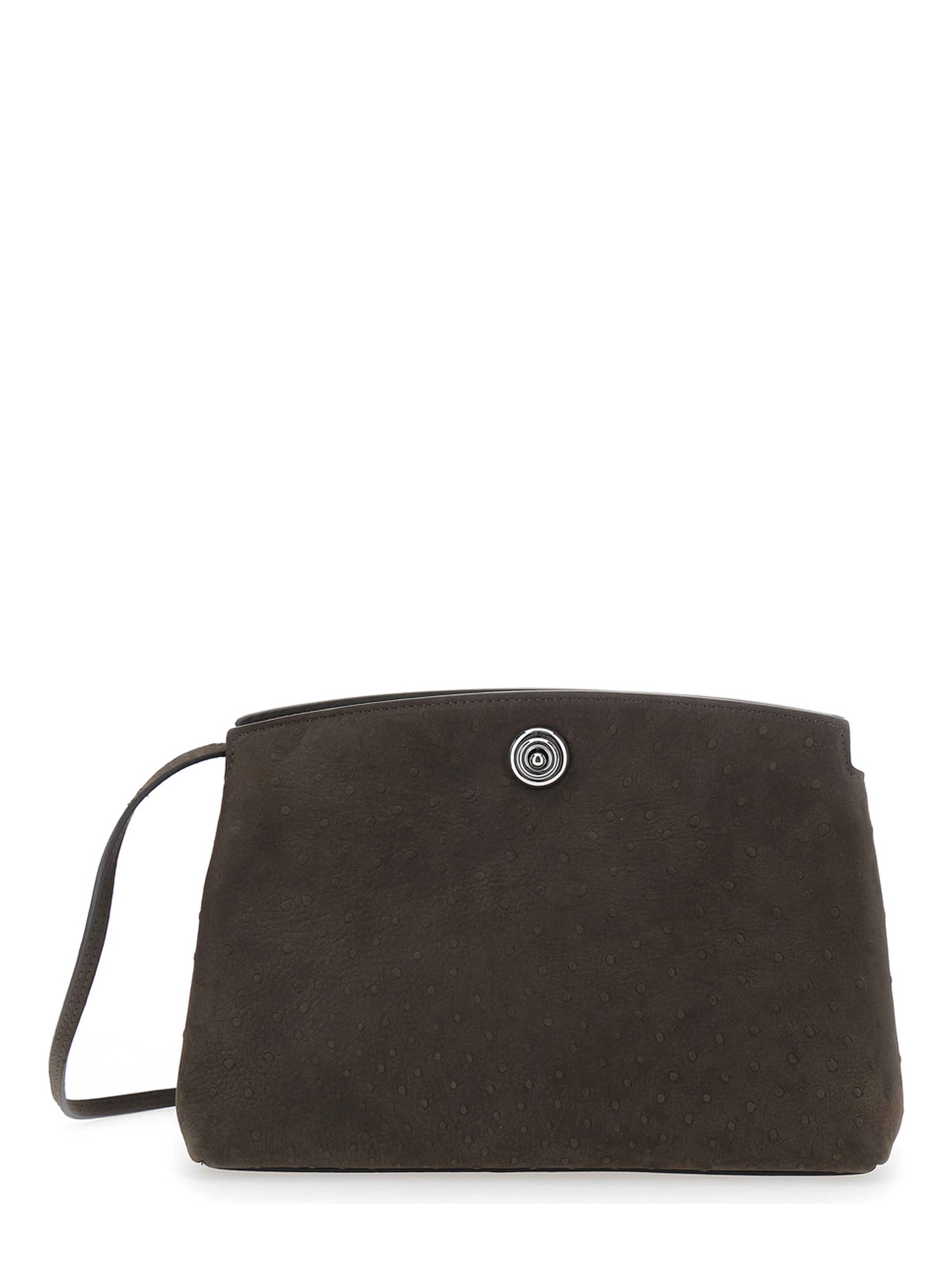 Brown Clutch with adjustable shoulder strap and automatic button closure in leather for women