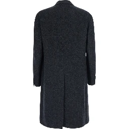 Gray Coat with Notched Revers and Button Front Closure in Tech Fabric Men