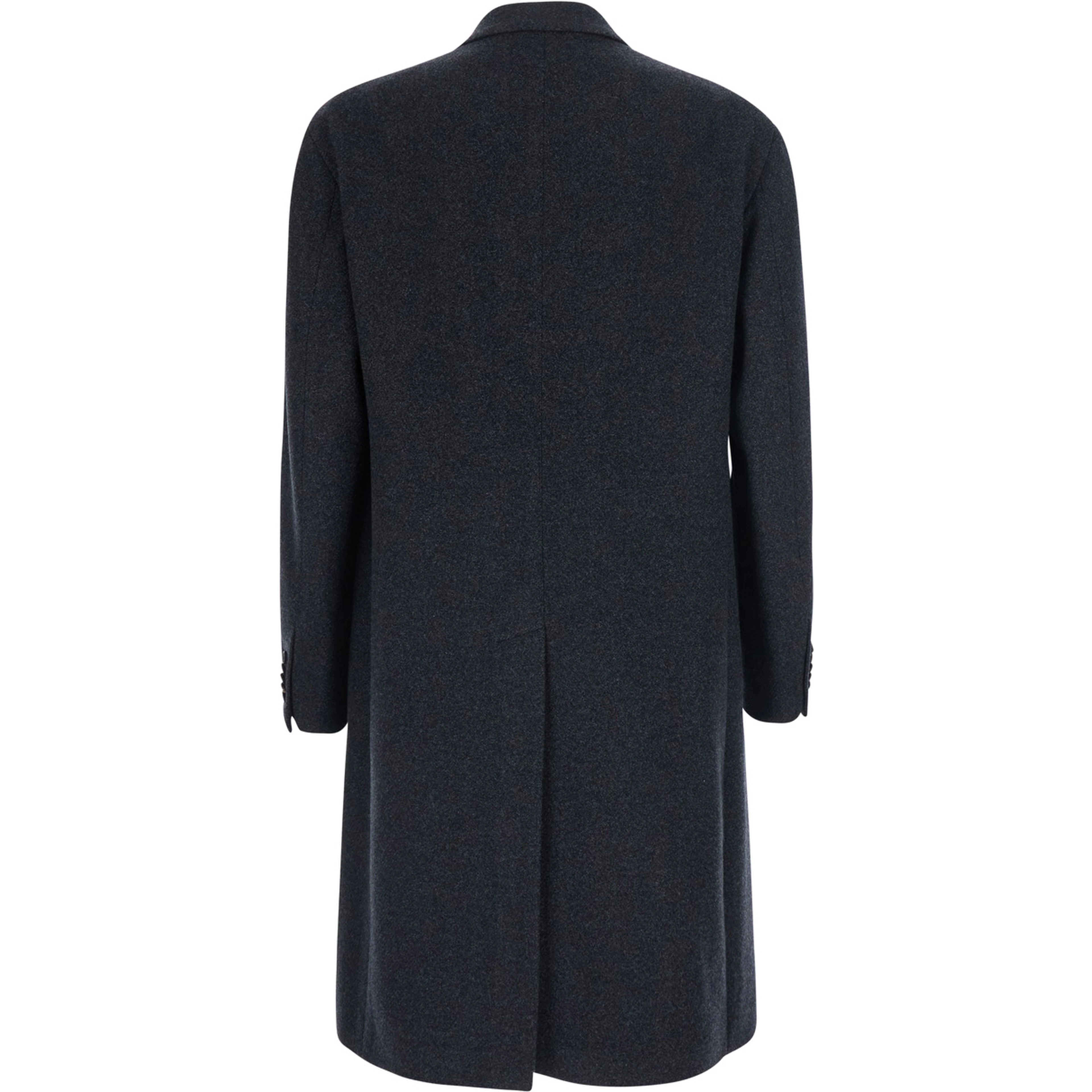 Gray Coat with Notched Revers and Button Front Closure in Tech Fabric Men