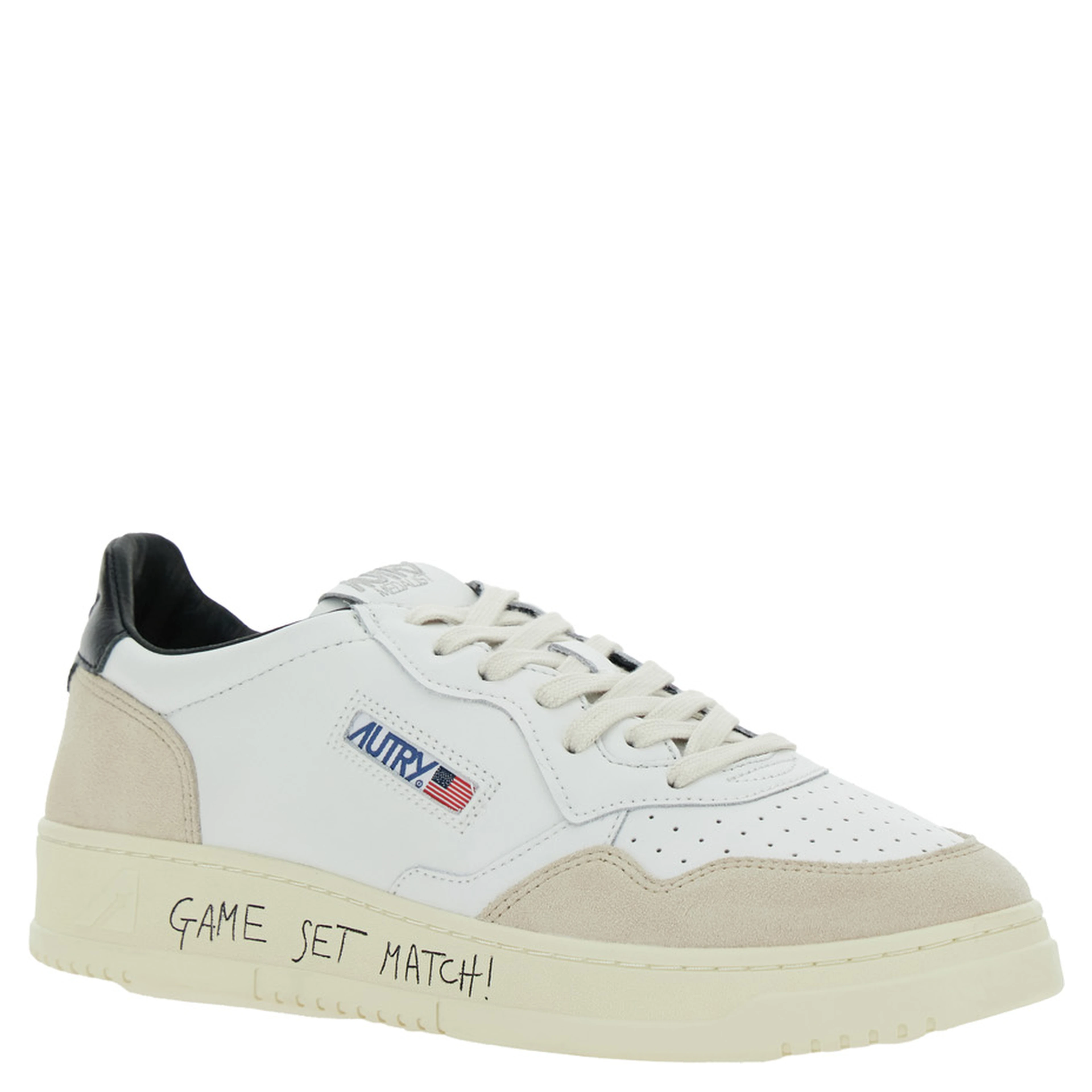 Low Sneakers Medalist Low with Logo Patch and Writing in Leather and White Suede Men