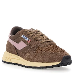 Reelwind Brown Low Top Sneakers with Logo Patch on Tongue and Side in Suede for Women