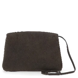 Brown Clutch with adjustable shoulder strap and automatic button closure in leather for women