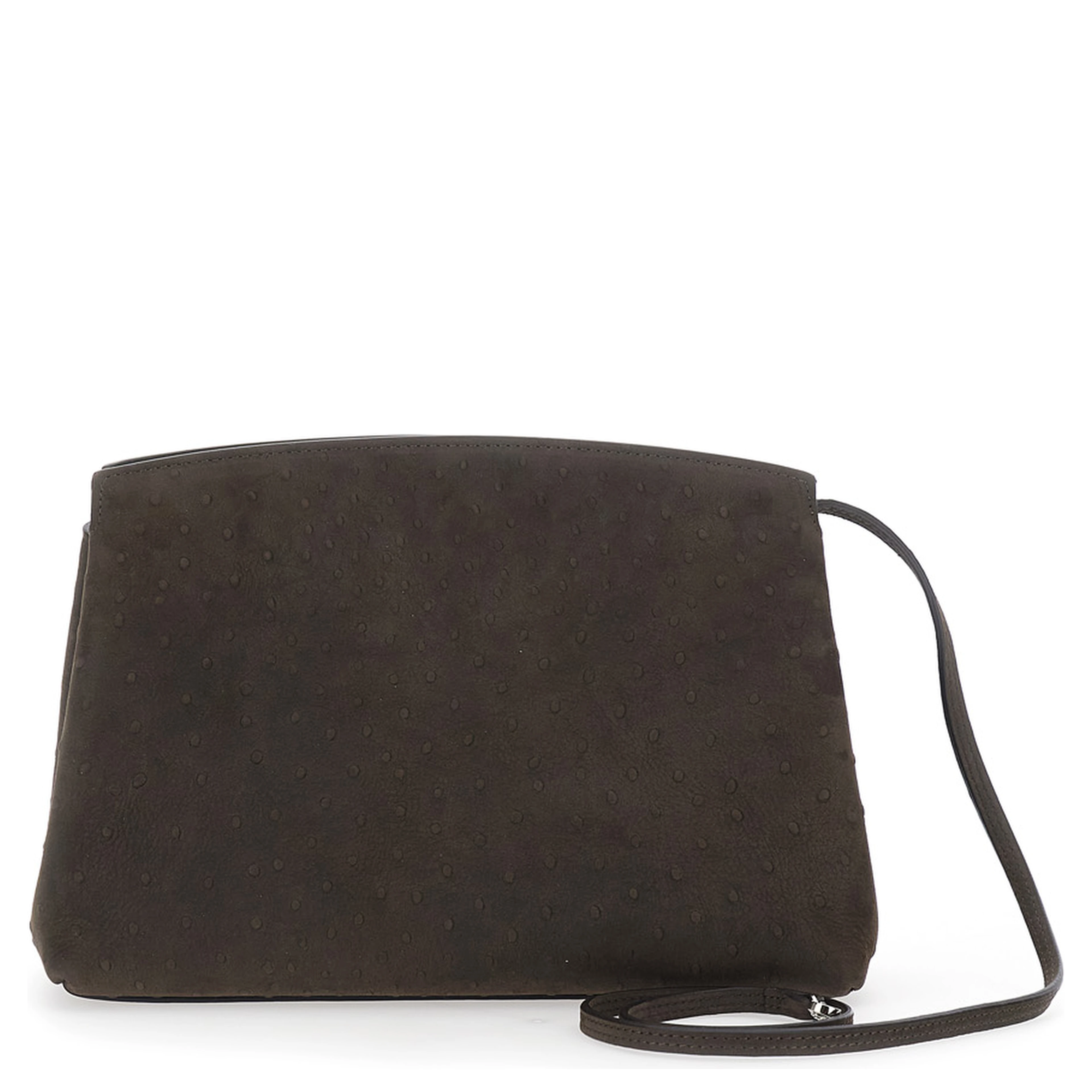 Brown Clutch with adjustable shoulder strap and automatic button closure in leather for women