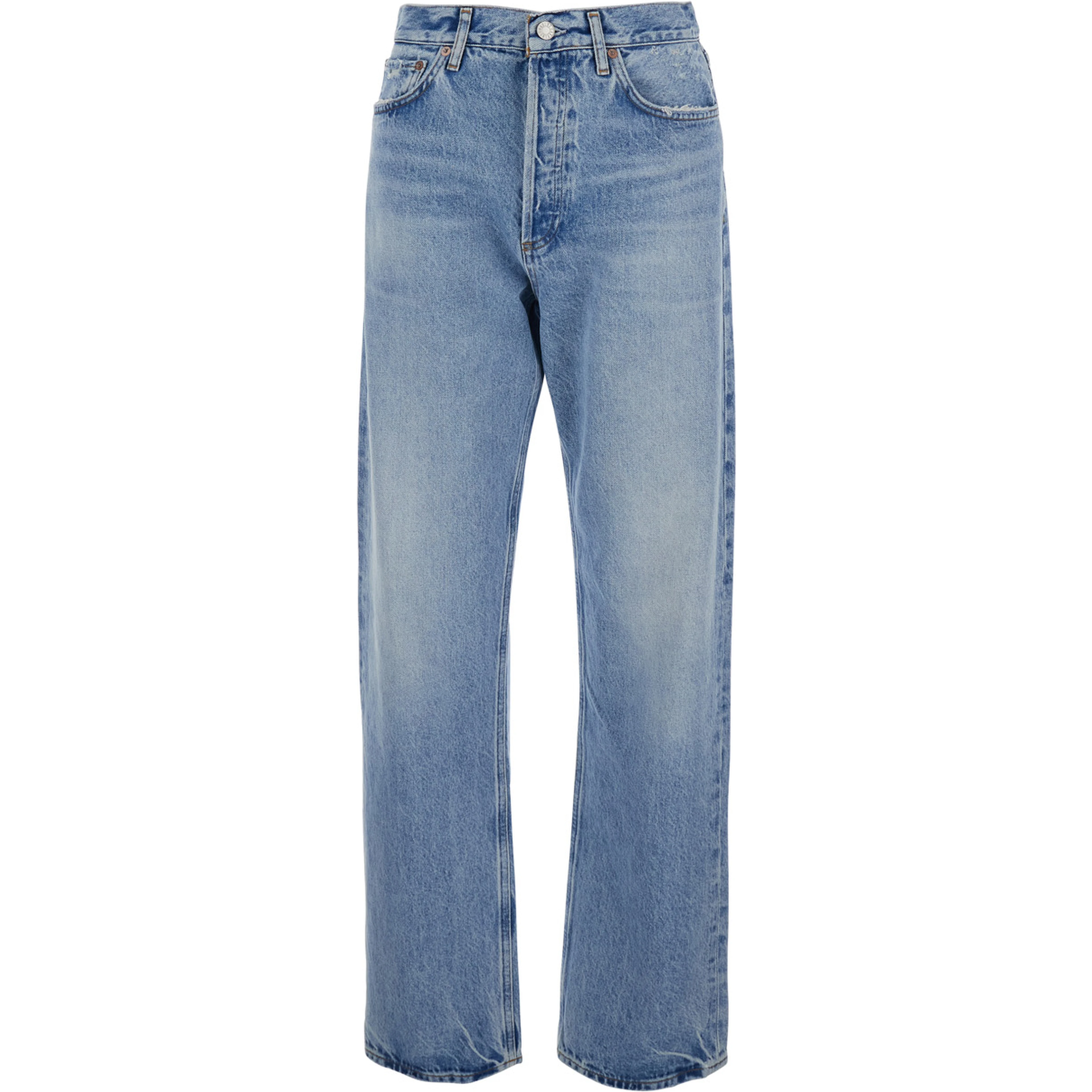 Blue Blue Jeans with Bleached Effect and Five-Pocket Design in Denim Men