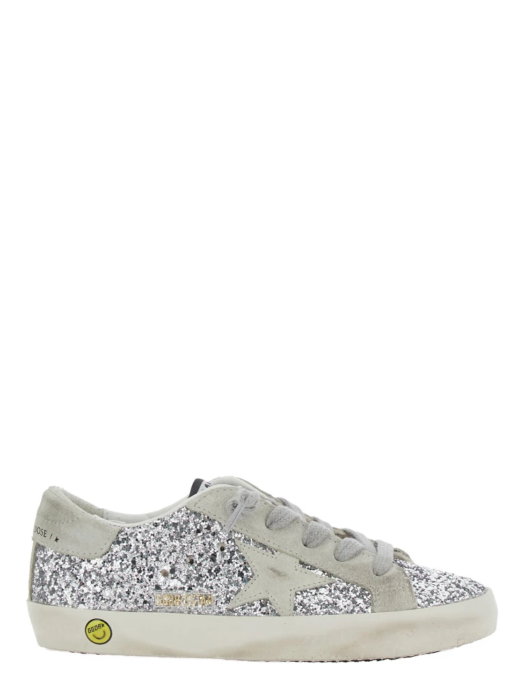 SUPER STAR GLITTER UPPER SUEDE STAR AND HEEL Shoes with glitter and metallic leather for Girl
