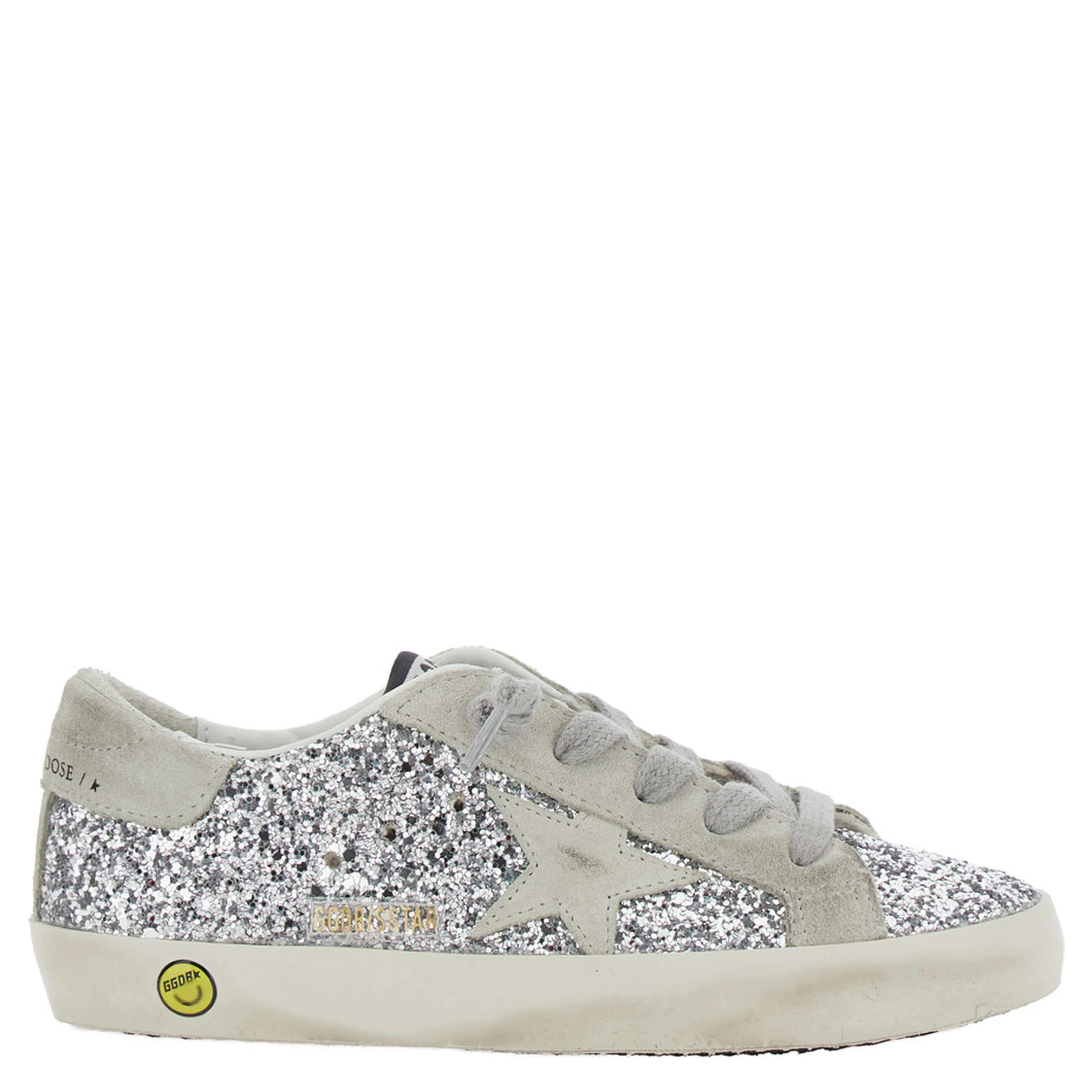 SUPER STAR GLITTER UPPER SUEDE STAR AND HEEL Shoes with glitter and metallic leather for Girl