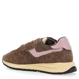 Reelwind Brown Low Top Sneakers with Logo Patch on Tongue and Side in Suede for Women