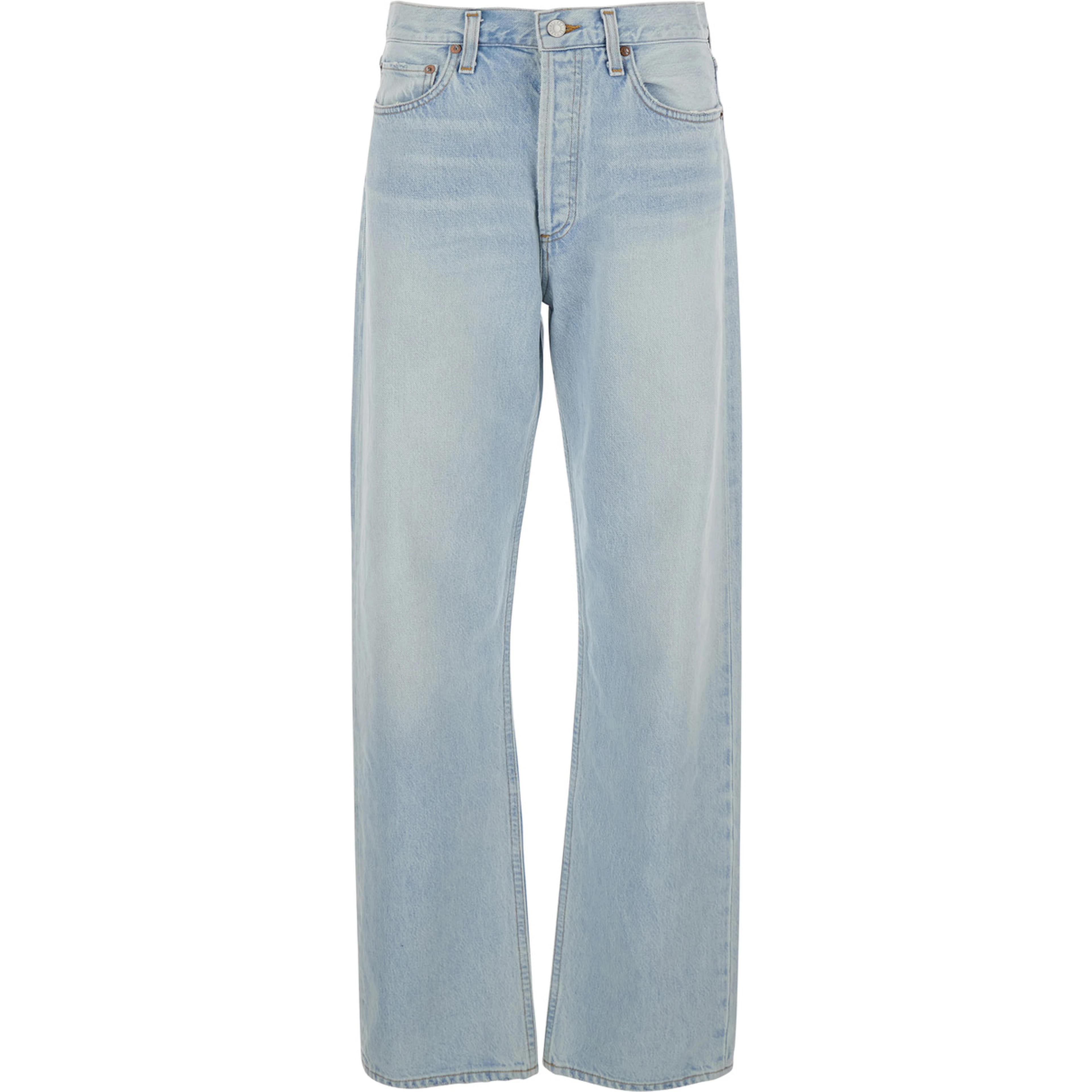 Light blue jeans with logo patch on the back in denim for women
