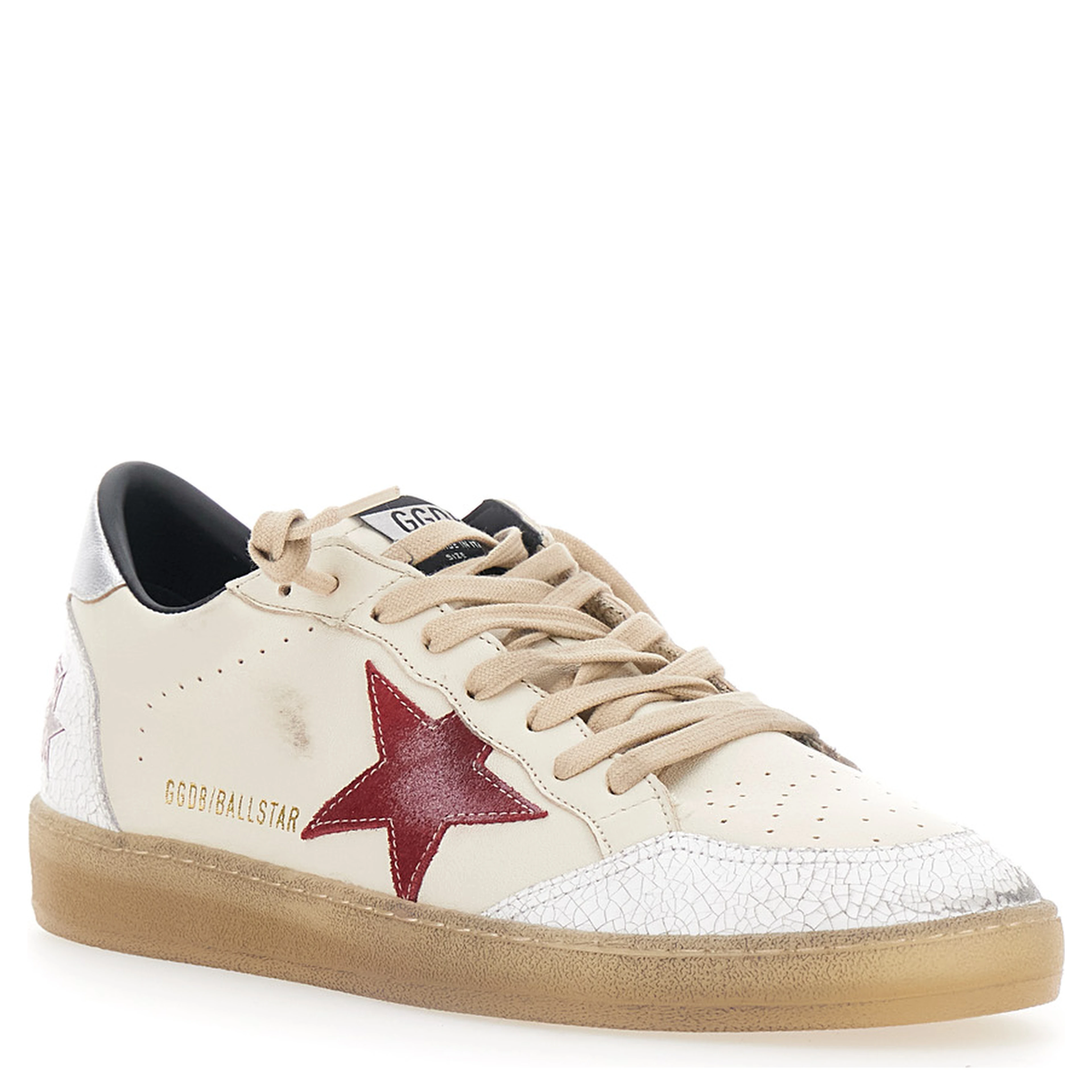 Ballstar Beige Sneakers Low Top with star patch on the side in leather for men