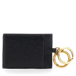 Brown Keychain with ring closure and rectangular design with VLogo on the front in leather for men