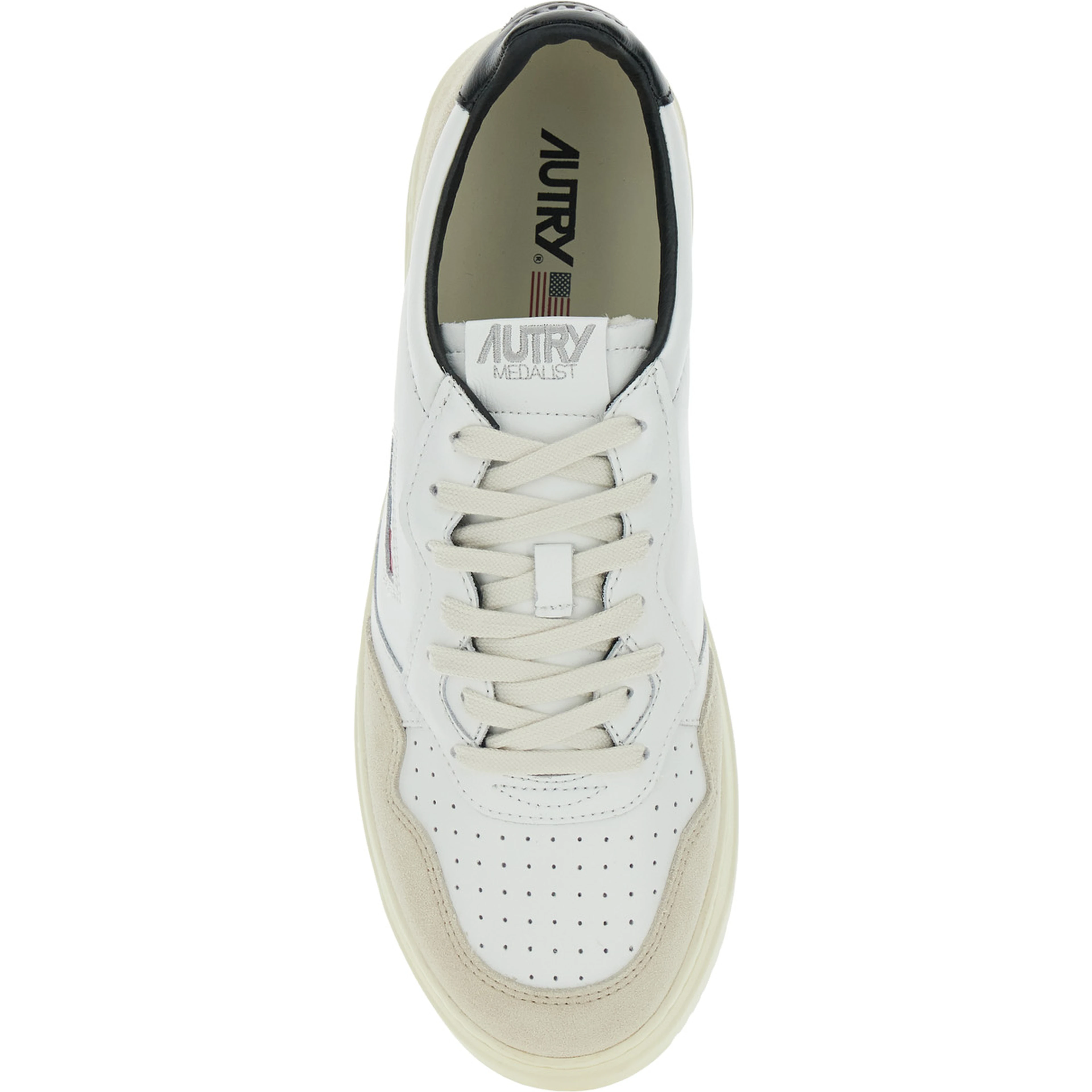 Low Sneakers Medalist Low with Logo Patch and Writing in Leather and White Suede Men
