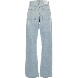 Light blue jeans with logo patch on the back in denim for women