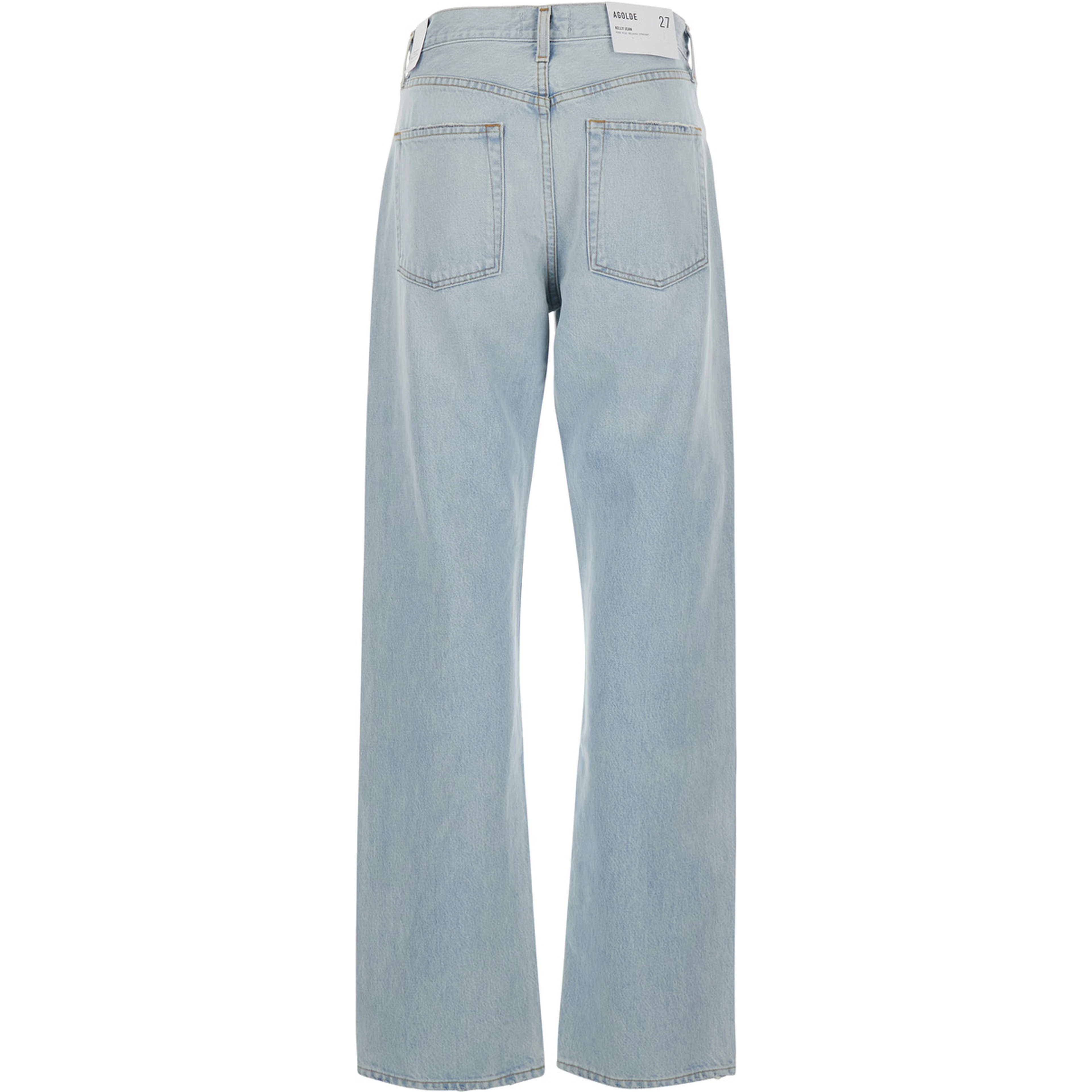Light blue jeans with logo patch on the back in denim for women