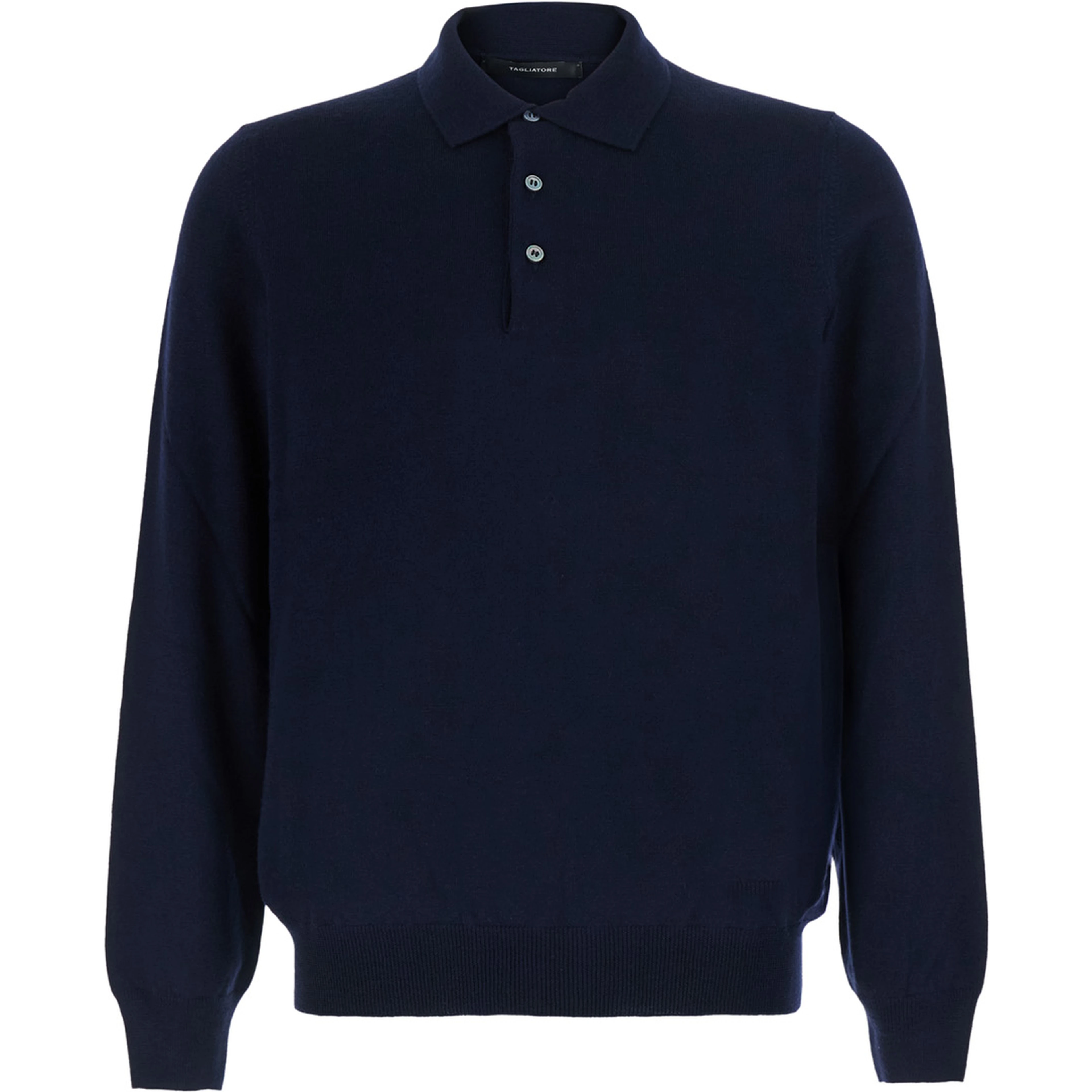 Blue Sweater with Polo Style Collar in Wool Blend for Men